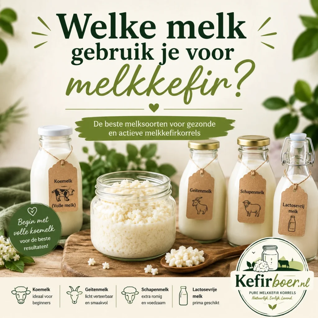 Welke melk gebruik je voor melkkefir? Overzicht van geschikte melksoorten voor melkkefirkorrels van Kefirboer.nl