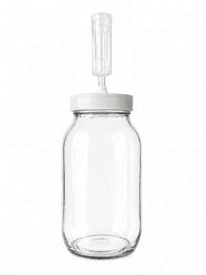Glazen waterkefir fermentatiepot 1062 ml met 3-delig waterslot voor het veilig fermenteren van waterkefir.