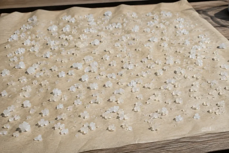 Waterkefirkorrels uitgespreid op bakpapier om te drogen
