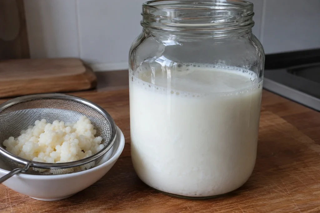 Melkkefir drank blijft dun tijdens het fermenteren