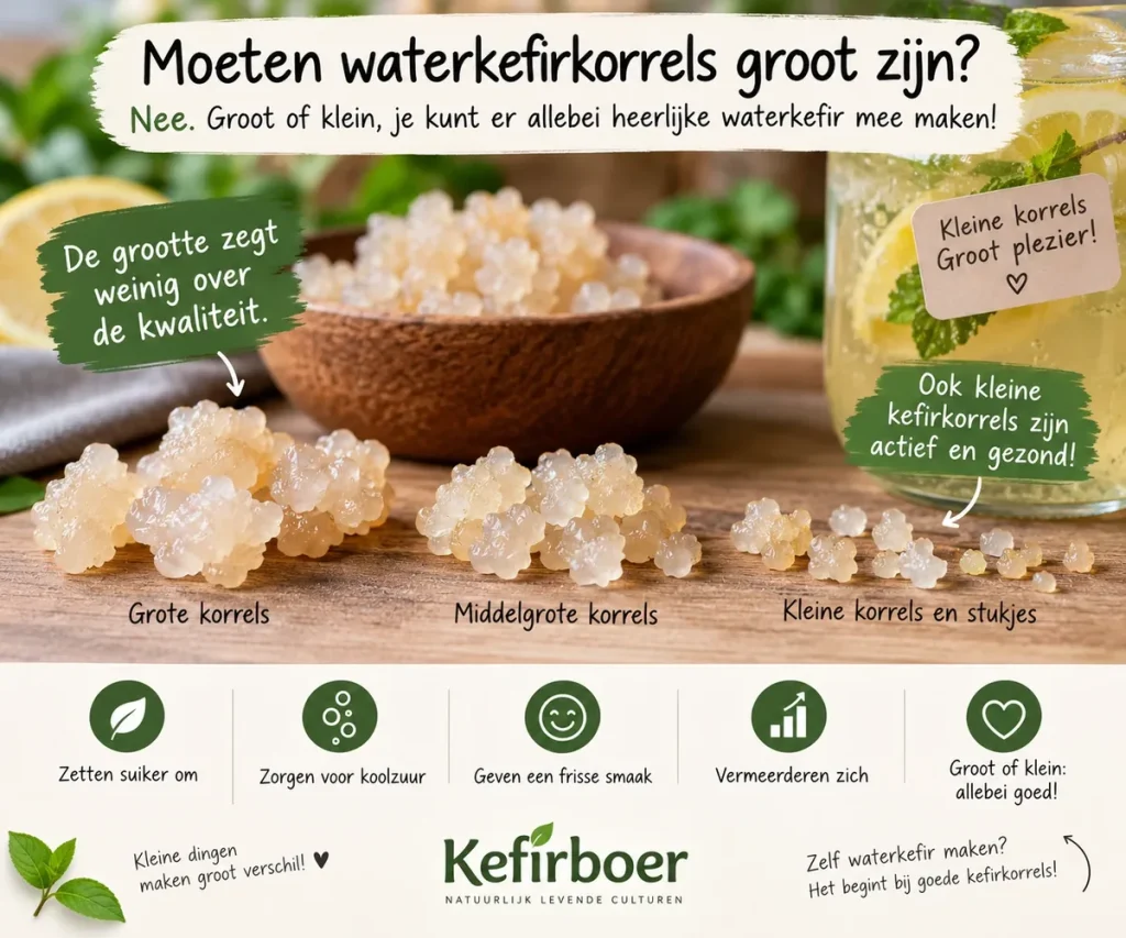 Grote en kleine waterkefirkorrels – de grootte zegt weinig over de kwaliteit